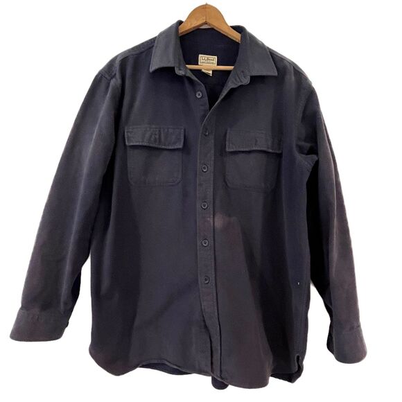 L.L. Bean Navy Blue Flannel Heavy Duty Button Front Shirt XL *Flaw - Picture 7 of 7